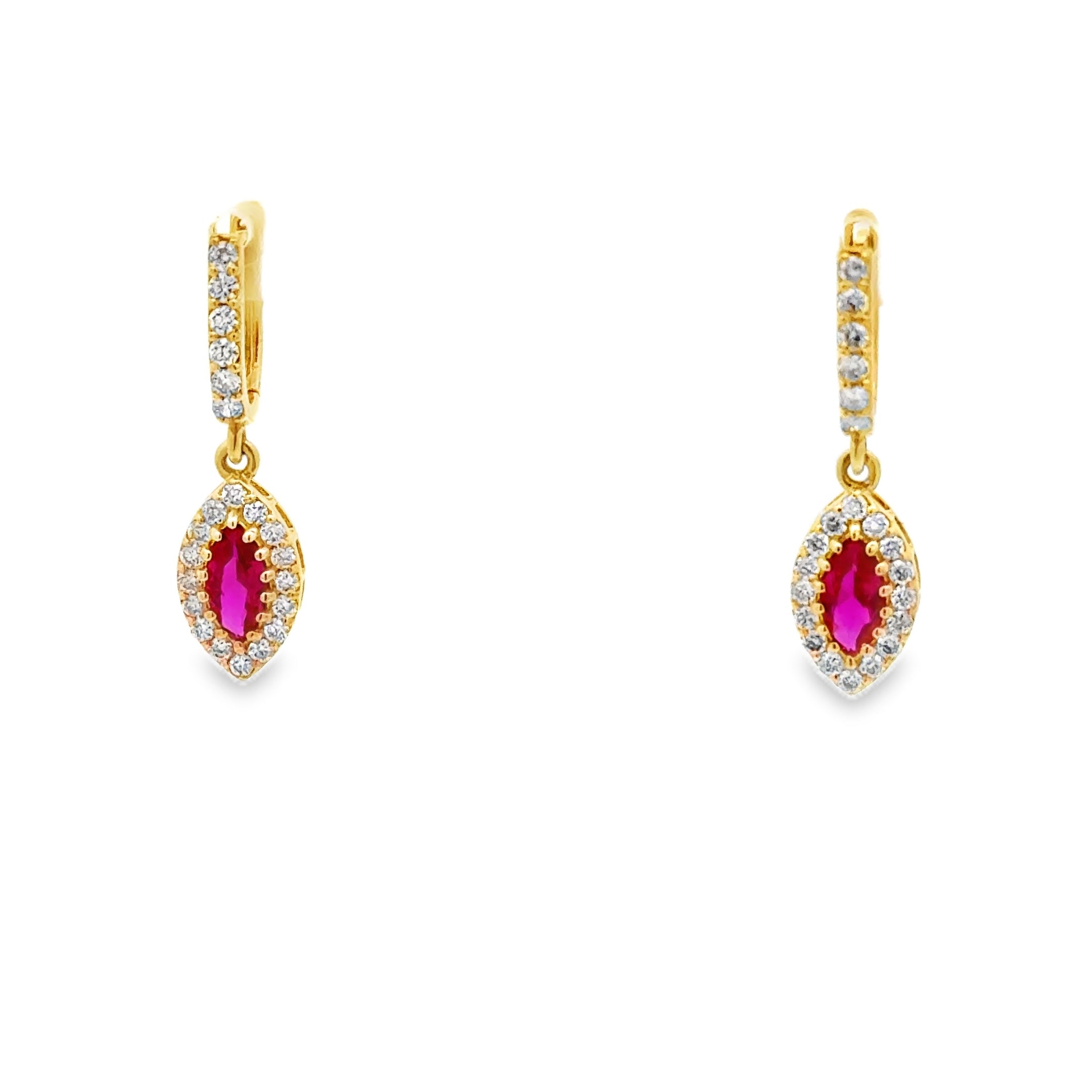 Yellow Gold Ruby Dangle Earrings for Women