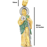 10Karat Yellow Gold St. Jude Pendant with Green Cz Stones - Solomon Jewelers