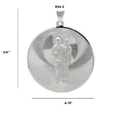 Round 925 sterling silver Saint Jude medallion pendant with a raised religious figure, staff, and diamond-cut sunburst design