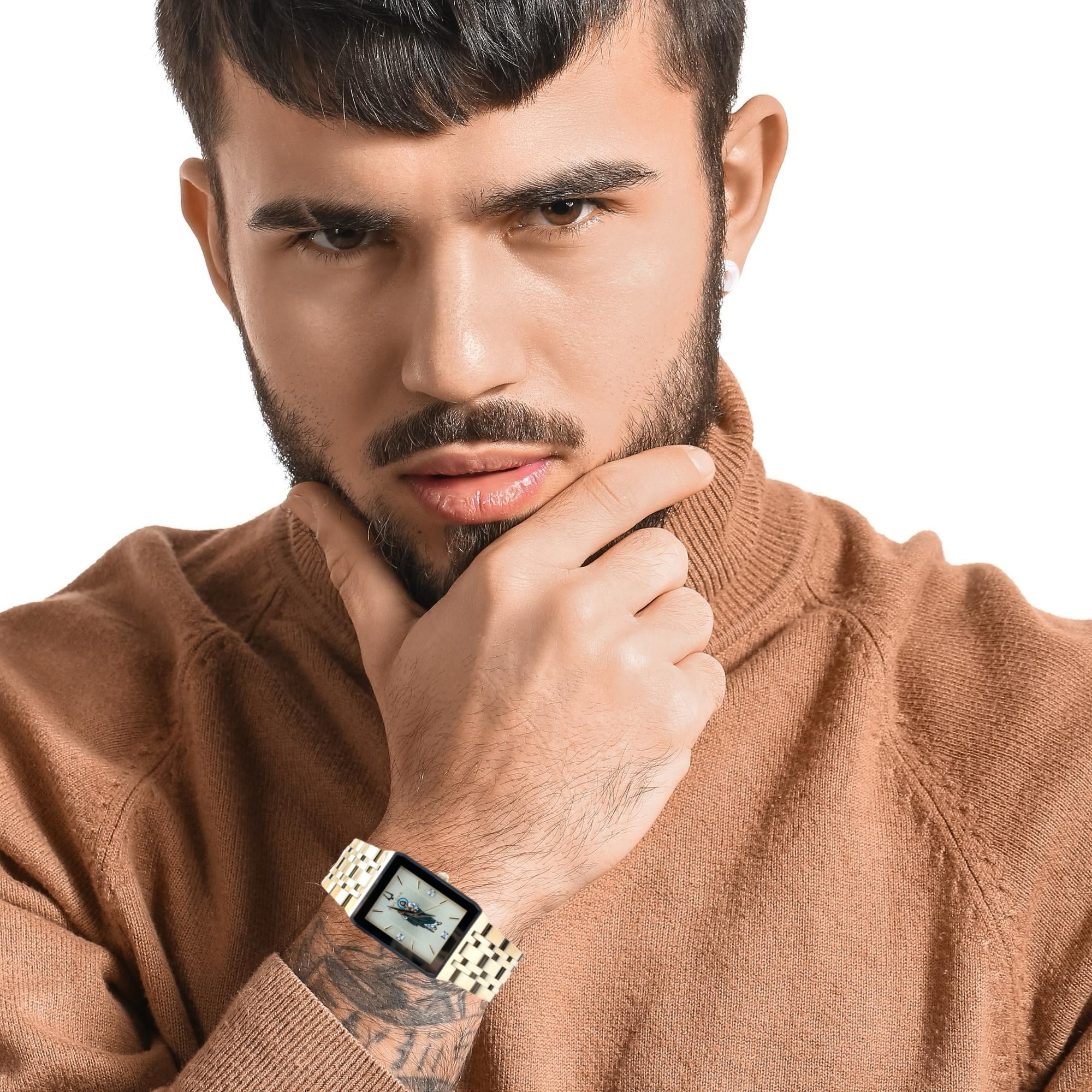 Bulova Saint Jude diamond men's watch with custom dial, stainless steel band, and sparkling diamond accents.