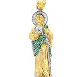 10Karat Yellow Gold St. Jude Pendant with Green Cz Stones - Solomon Jewelers