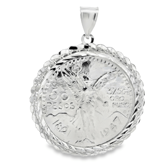 Sterling Silver 50 Peso Centenario Mexican Coin Pendant - Solomon Jewelers