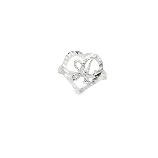 Sterling Silver Diamond-Cut Heart Initial Ring - Solomon Jewelers