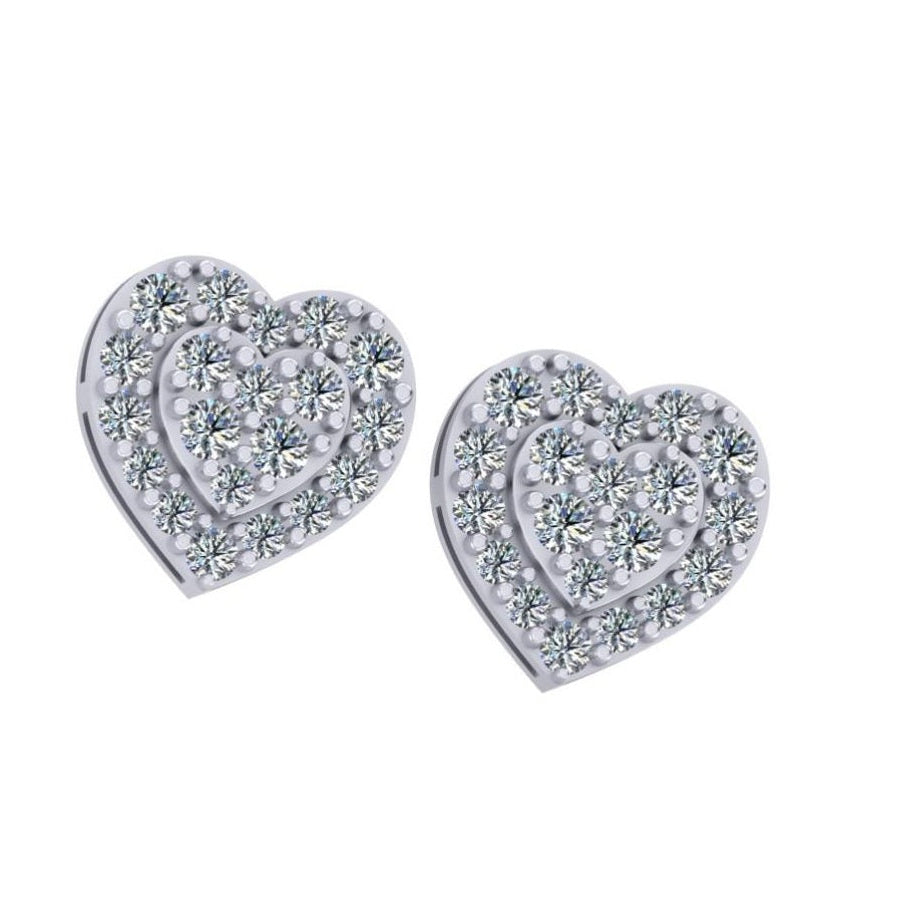 Sterling silver lab diamond double heart stud earrings pave setting Solomon Jewelers