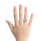 Sterling silver lab diamond halo ring with split shank design by Solomon Jeweler