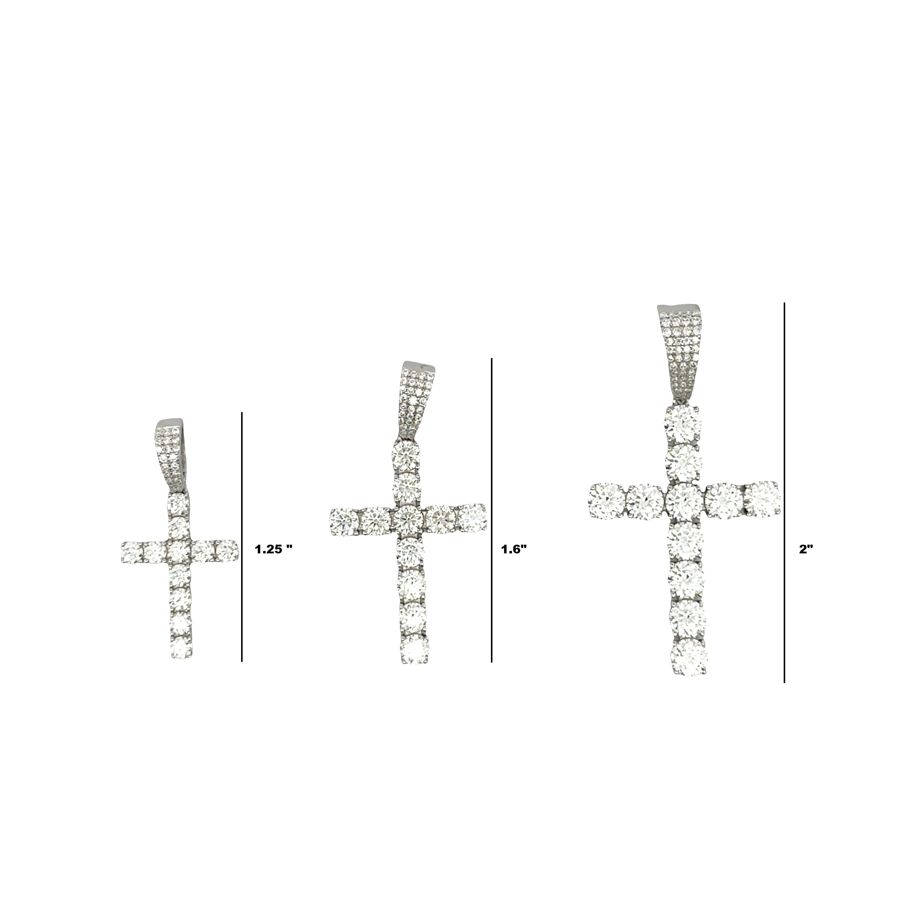 Sterling silver moissanite cross pendant with round brilliant stone, religious necklace from Solomon Jewelers.