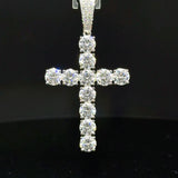 Sterling silver moissanite cross pendant with round brilliant stone, religious necklace, Solomon Jewelers jewelry.