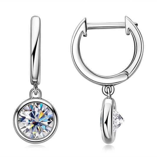 Moissanite Bezel Drop Earrings in Sterling Silver - Solomon Jewelers