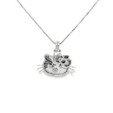 Silver moissanite Hello Kitty–style necklace front view