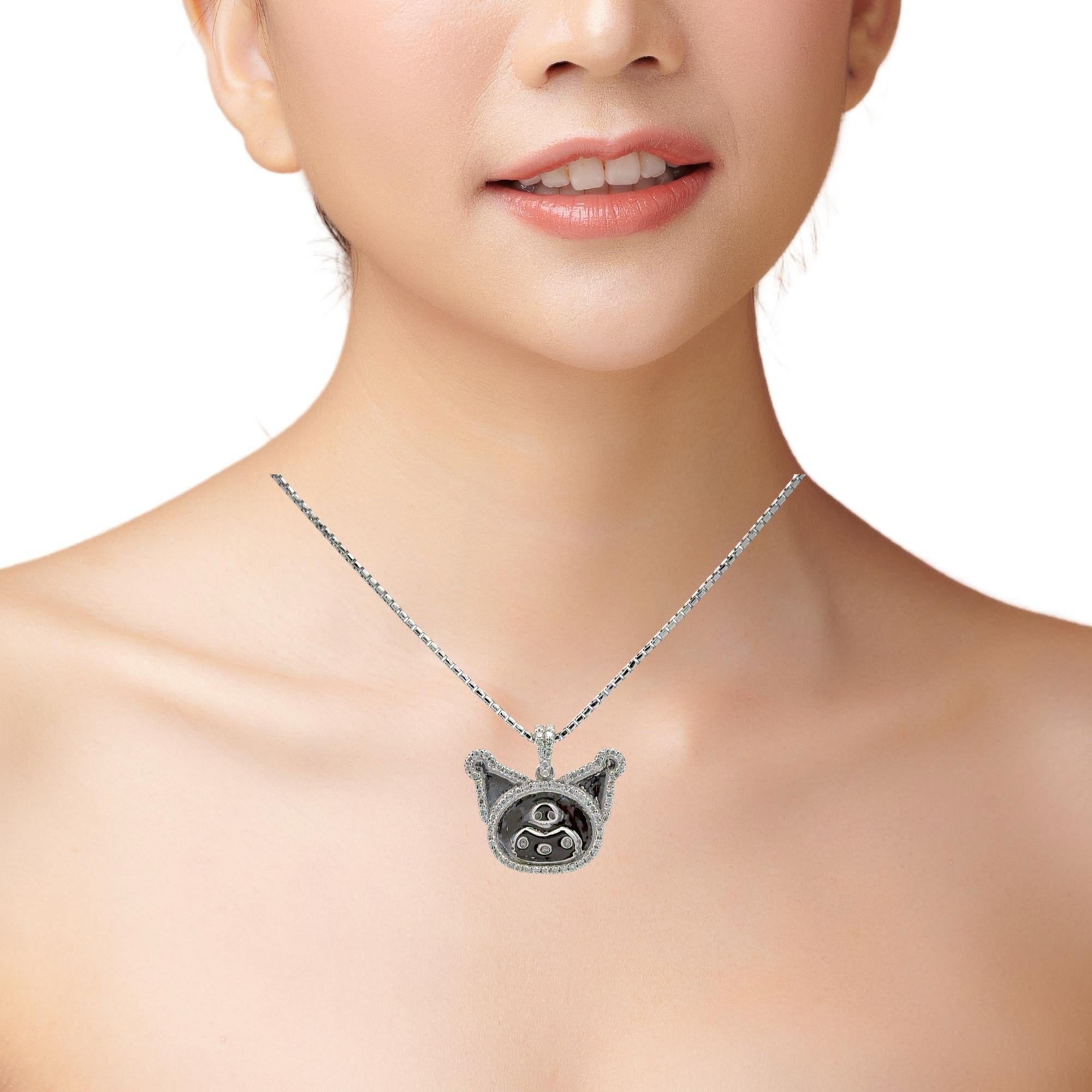 Moissanite accented silver Kuromi pendant