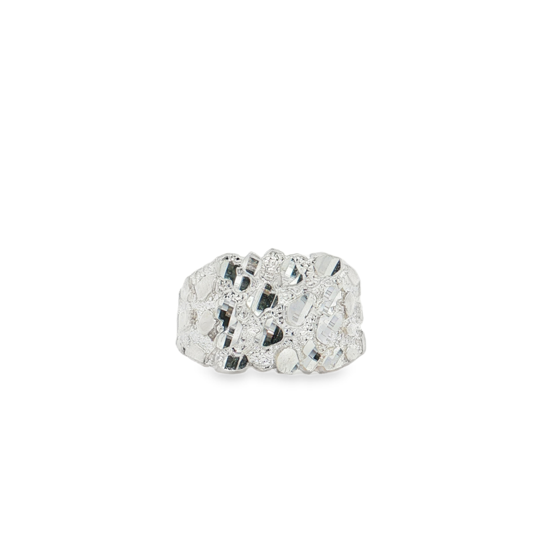 Sterling silver Nugget Ring featuring textured, organic design from Solomon Jewelers, displayed on a plain background.