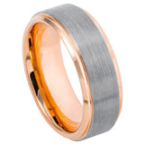 Two-Tone Brushed Tungsten Wedding Band with Rose Gold-Tone Edges