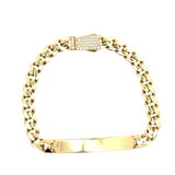 Solid 10K gold Cuban link ID bracelet with a bold, polished design, featuring a customizable ID plate for men.