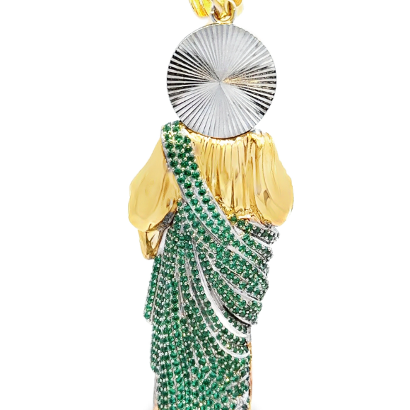 10Karat Yellow Gold St. Jude Pendant with Green Cz Stones - Solomon Jewelers