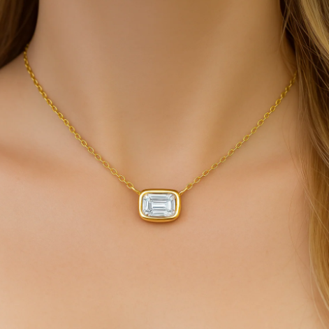 14K Yellow Gold Diamond Necklace Modern Design