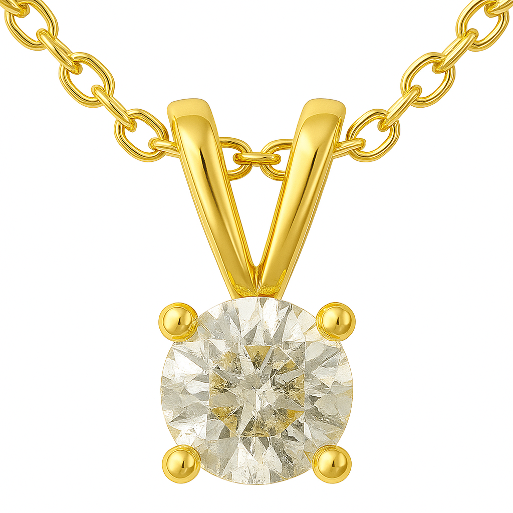 14K yellow Gold Natural Diamond Solitaire Necklace Close-Up