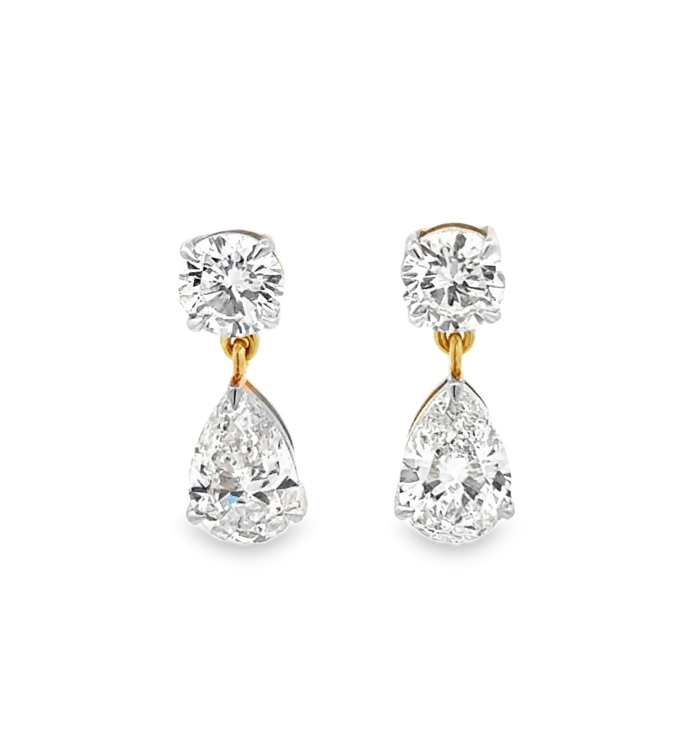 14K yellow gold lab diamond drop earrings with round and pear-cut stones – Solomon Jeweler