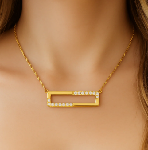 Open Bar Diamond Pendant Necklace in Yellow Gold