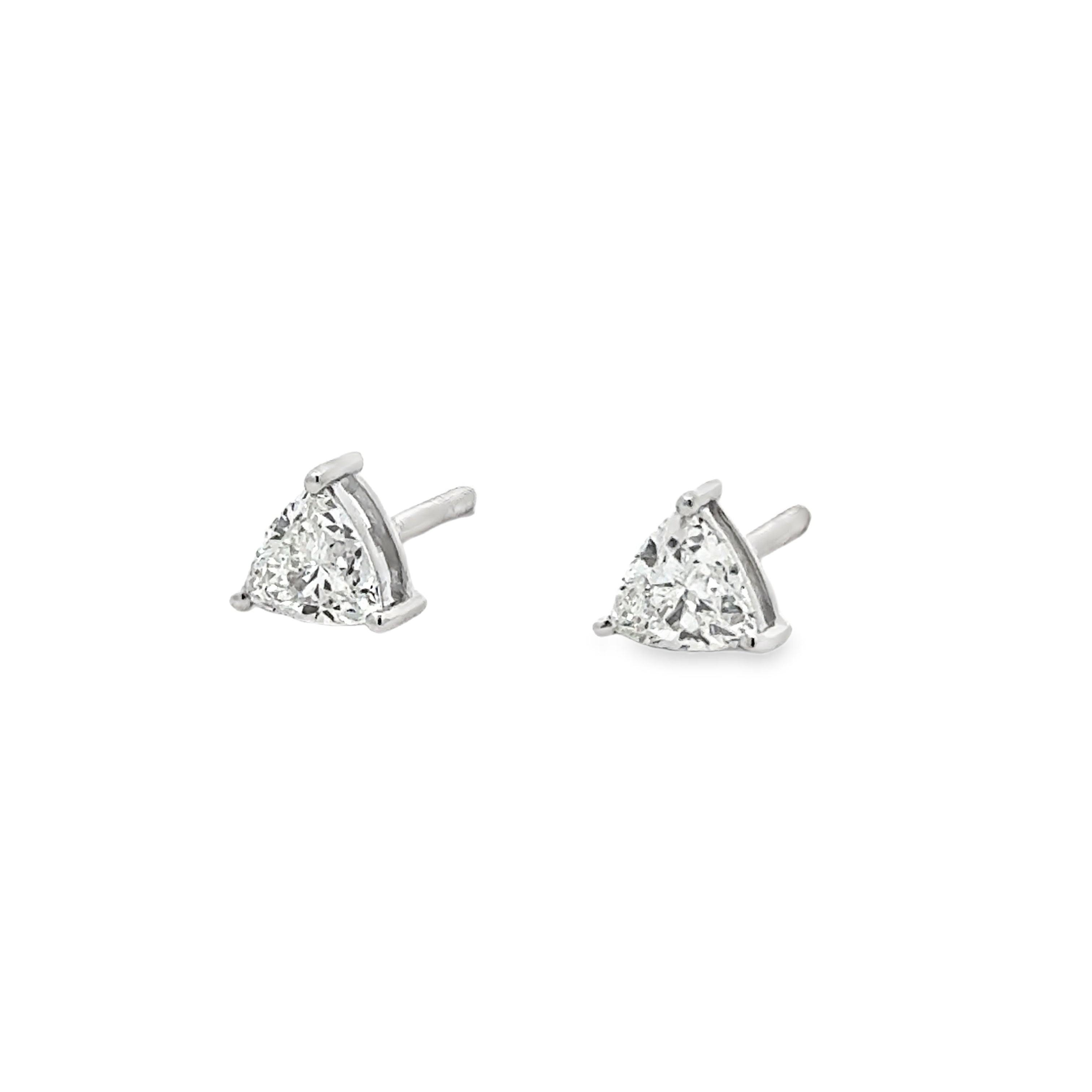 14K gold trillion-cut lab diamond stud earrings front view – Solomon Jeweler