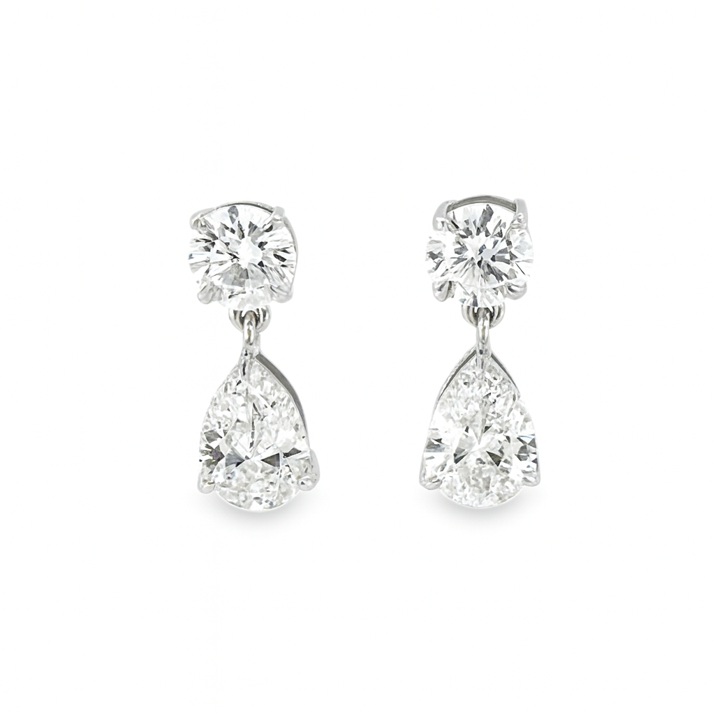 14K white gold lab diamond drop earrings featuring round and pear-shaped lab diamonds – Solomon Jeweler