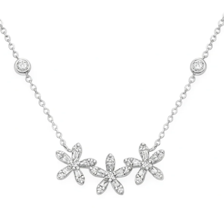 Three Flower Diamond Pendant Necklace Solomon Jeweler