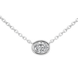14K white Gold oval Cut Diamond Bezel Necklace