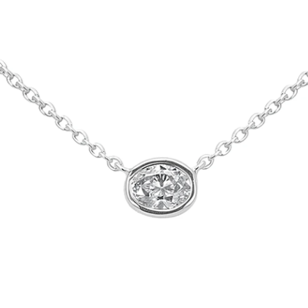 14K white Gold oval Cut Diamond Bezel Necklace