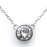 14KT white gold bezel-set diamond solitaire round diamond necklace