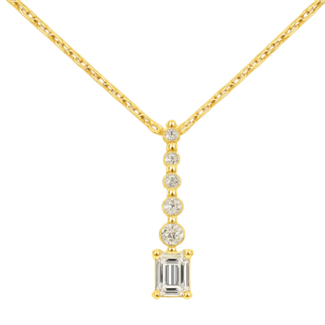 Emerald-Cut and Round Diamond Pendant Close-Up