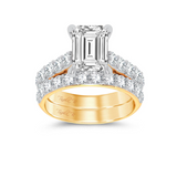 yellow gold emerald cut lab diamond solitaire bridal ring with side stone