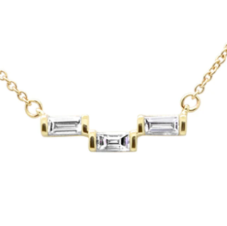 14KT Yellow Gold Baguette Diamond Bar Necklace Pendant