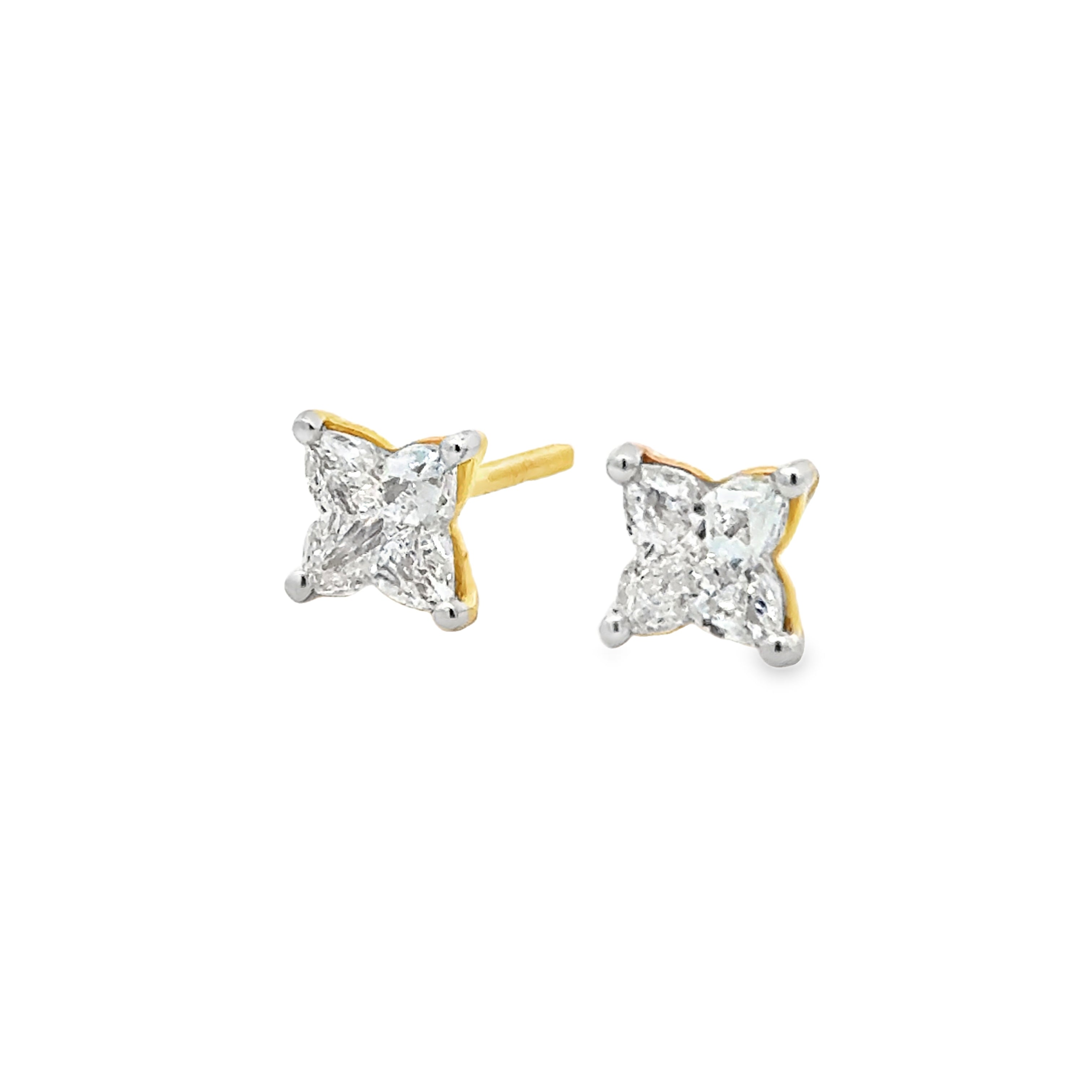 Two-tone 14K gold lily-cut lab diamond floral earrings