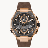 The fine brown leather strap is complete with a deployant buckle. 
