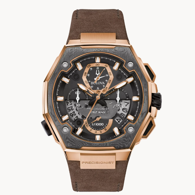 The fine brown leather strap is complete with a deployant buckle. 