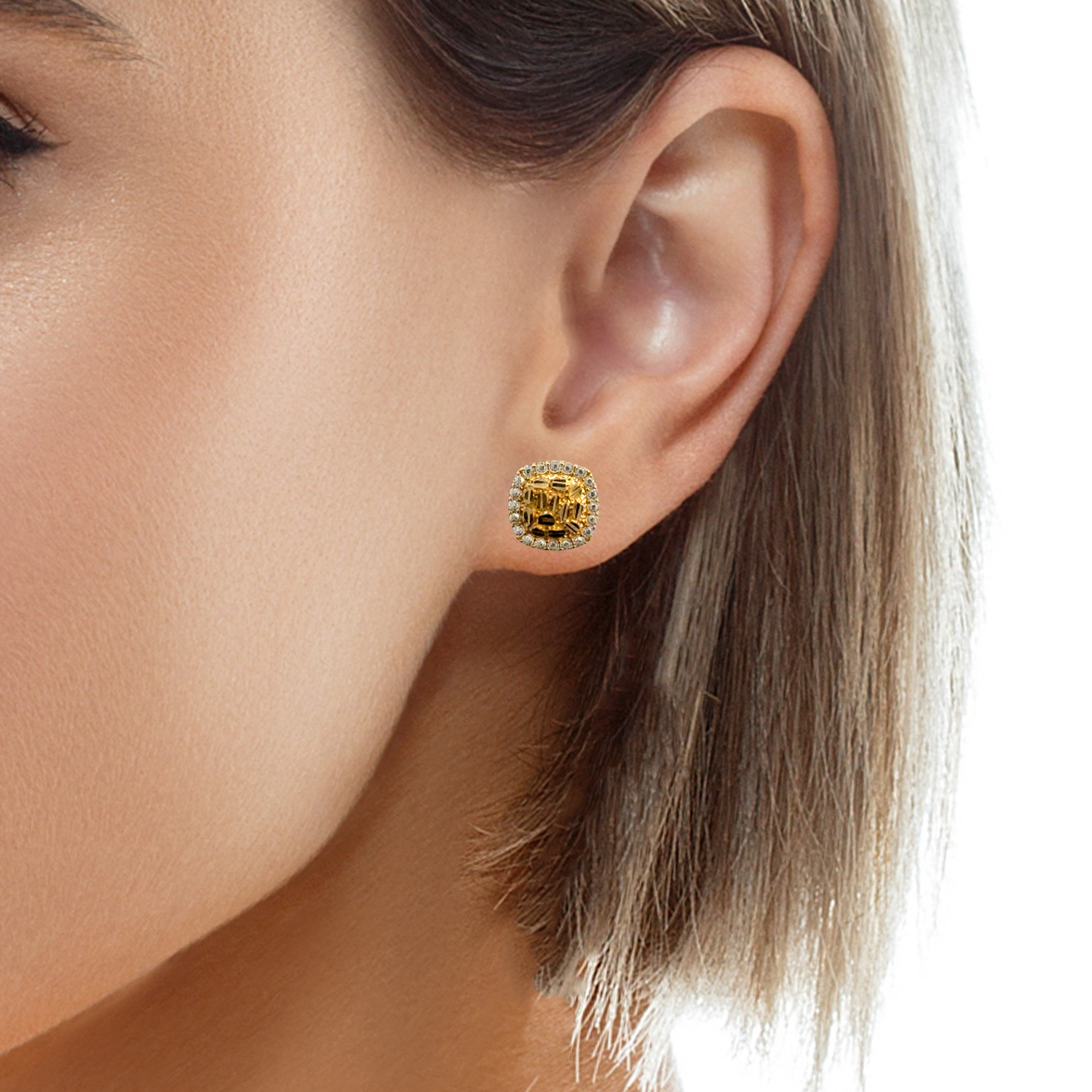 10 Karat Yellow Gold Square Nugget Earrings - Solomon Jewelers