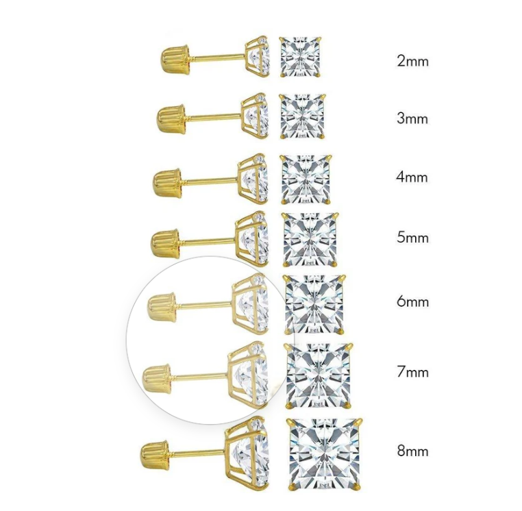 Princess Cut Stud Earrings in 14 Karat Gold - Solomon Jewelers