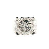 Sterling silver 50 peso centenario coin ring with winged victory design from Solomon Jeweler