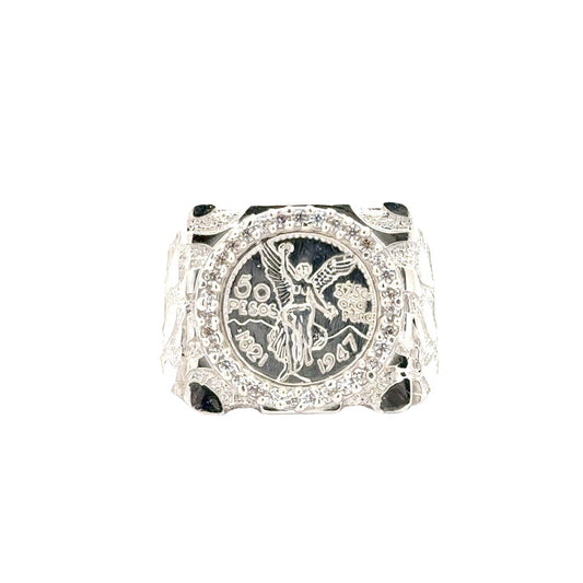 Sterling silver 50 peso centenario coin ring with winged victory design from Solomon Jeweler