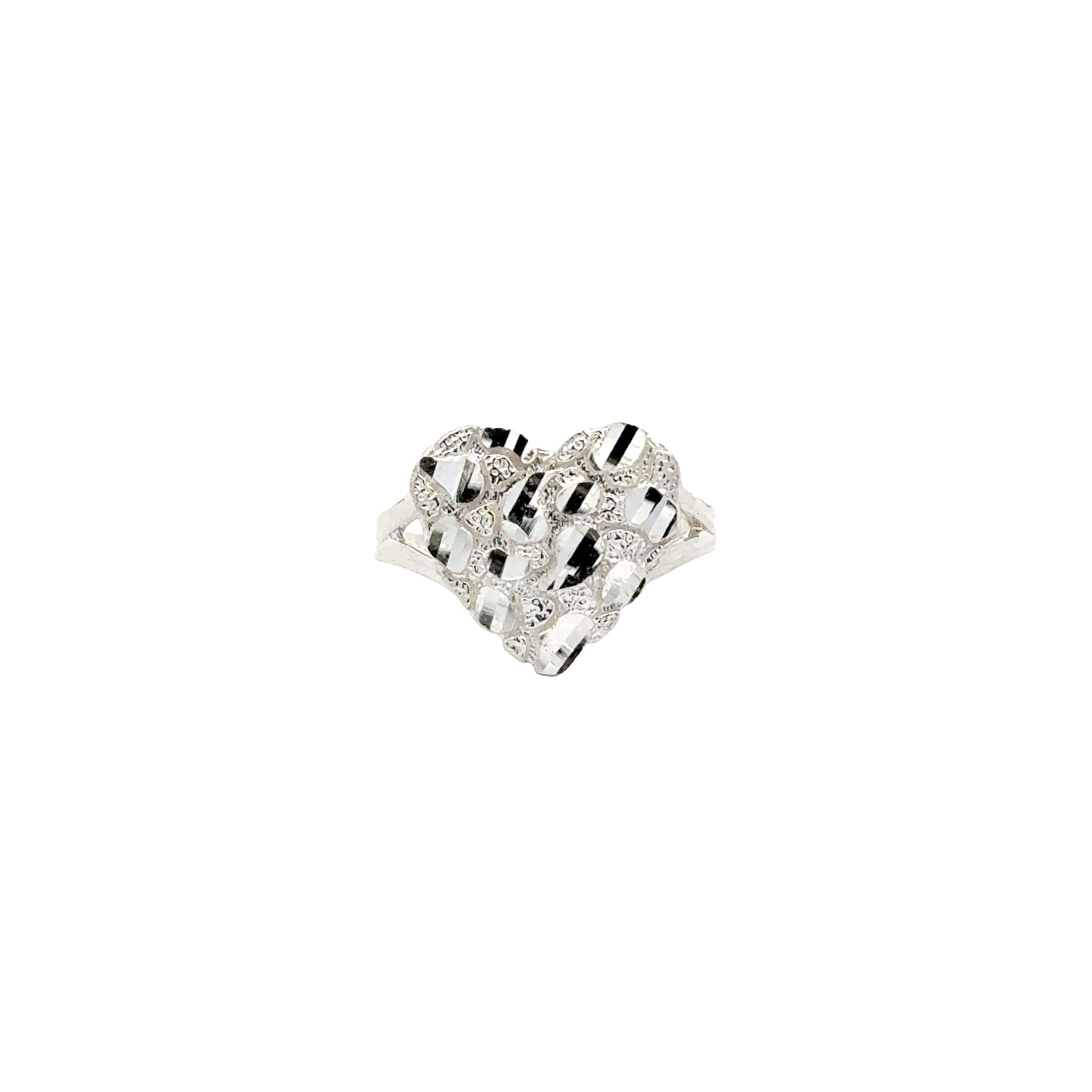 Sterling silver nugget heart ring with textured heart design from Solomon Jeweler