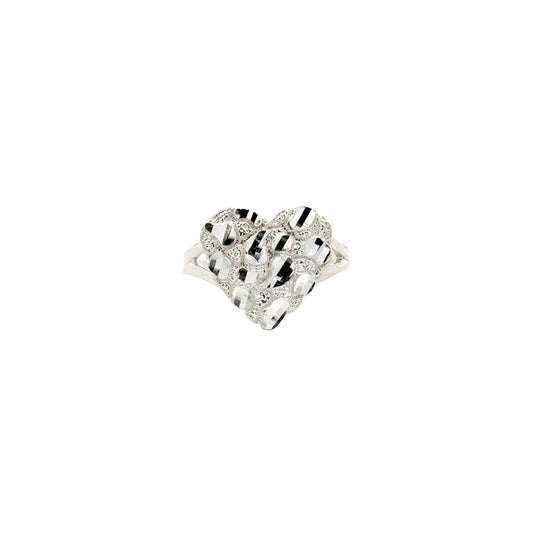 Sterling silver nugget heart ring with textured heart design from Solomon Jeweler
