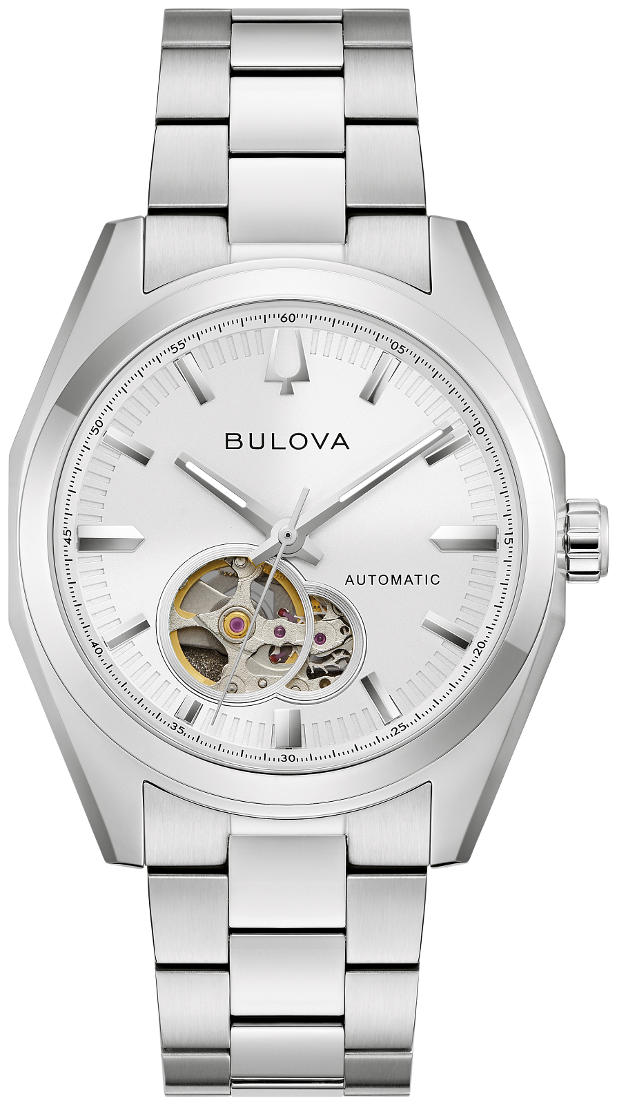 Part of the Surveyor collection of Bulova men’s watches, this classically styled automatic watch offers exceptional design with a glimpse of mechanical wonder.
