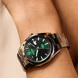 The watch is powered by an automatic 21-jewels and a 42-hour power reserve, which can be seen in full through a mineral crystal exhibition window in the caseback.