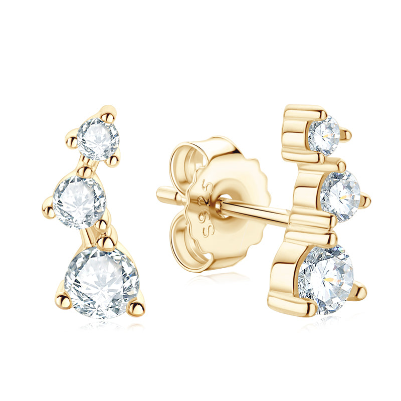 Sterling Silver Moissanite Three-Stone Earrings - Solomon Jewelers