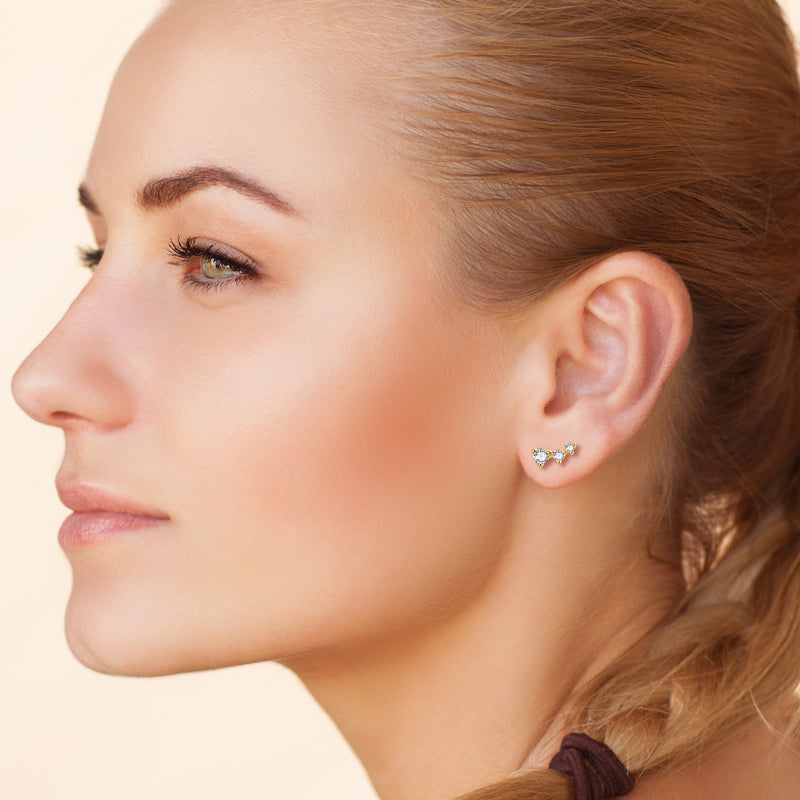 Sterling Silver Moissanite Three-Stone Earrings - Solomon Jewelers
