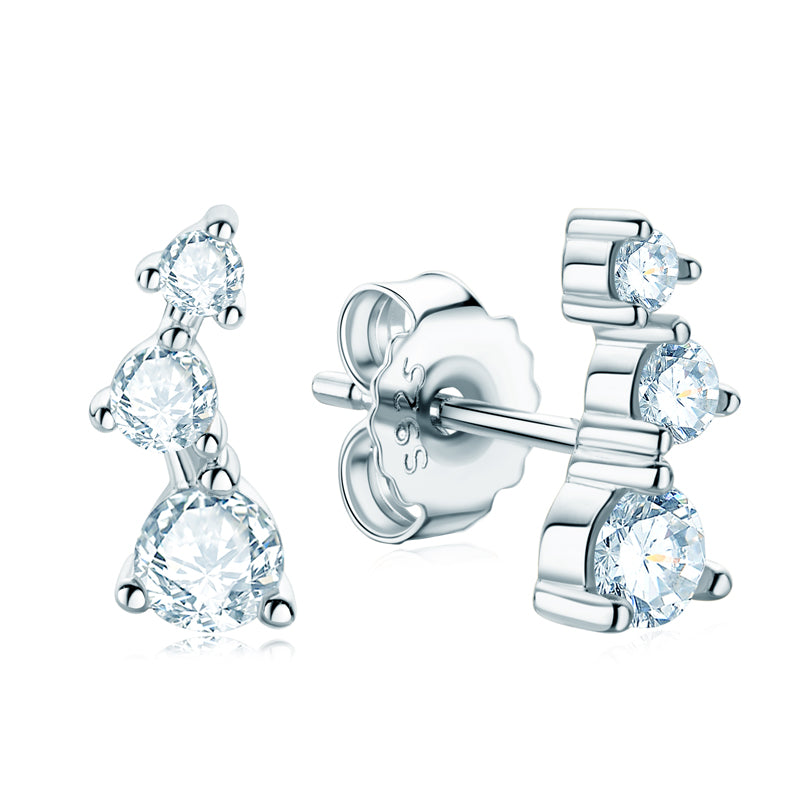 Sterling Silver Moissanite Three-Stone Earrings - Solomon Jewelers