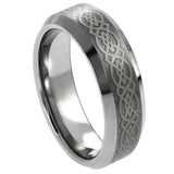 Tungsten Band with Laser Engraved Celtic Pattern available at Solomon Jewelers.
