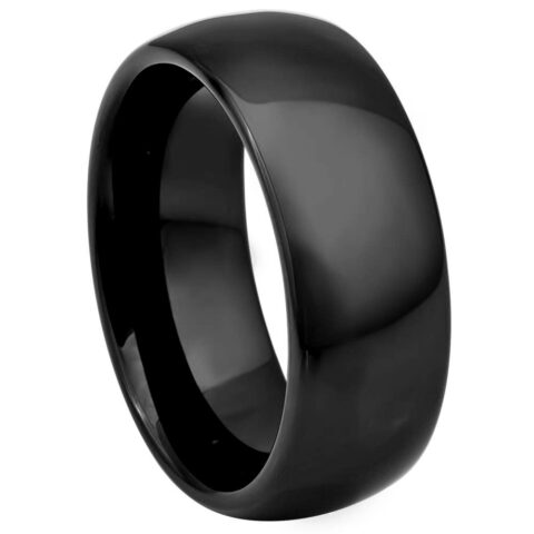 Tungsten Ring High Polished Shiny Black IP Plated Classic Domed Ring – 8mm