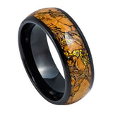 Ring with black exterior and wooden interior on a white background
