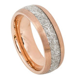 Tungsten Band Semi-Domed Rose Gold Tone with Imitation Meteorite Inlay