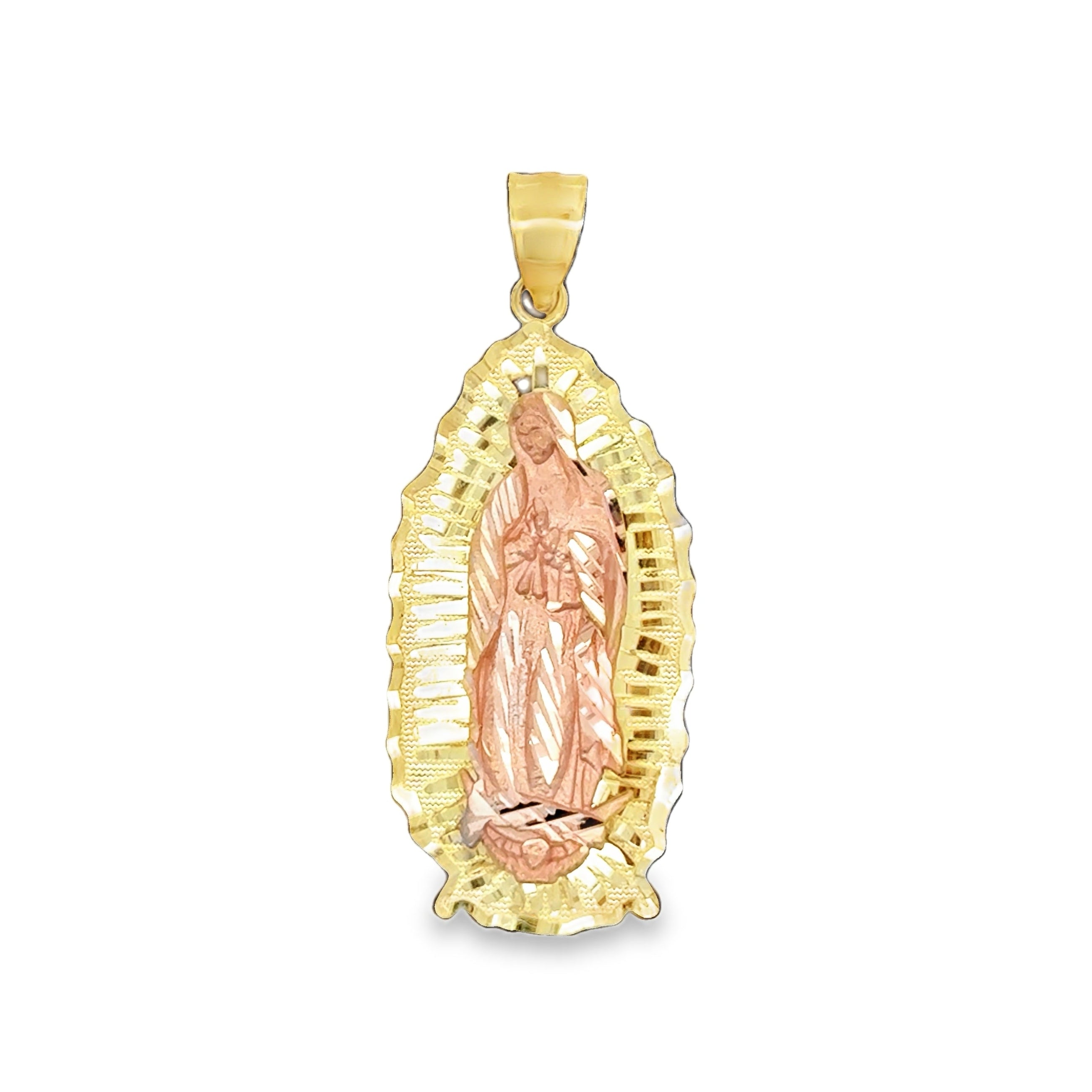 Two-tone yellow and rose gold Virgin Mary charm